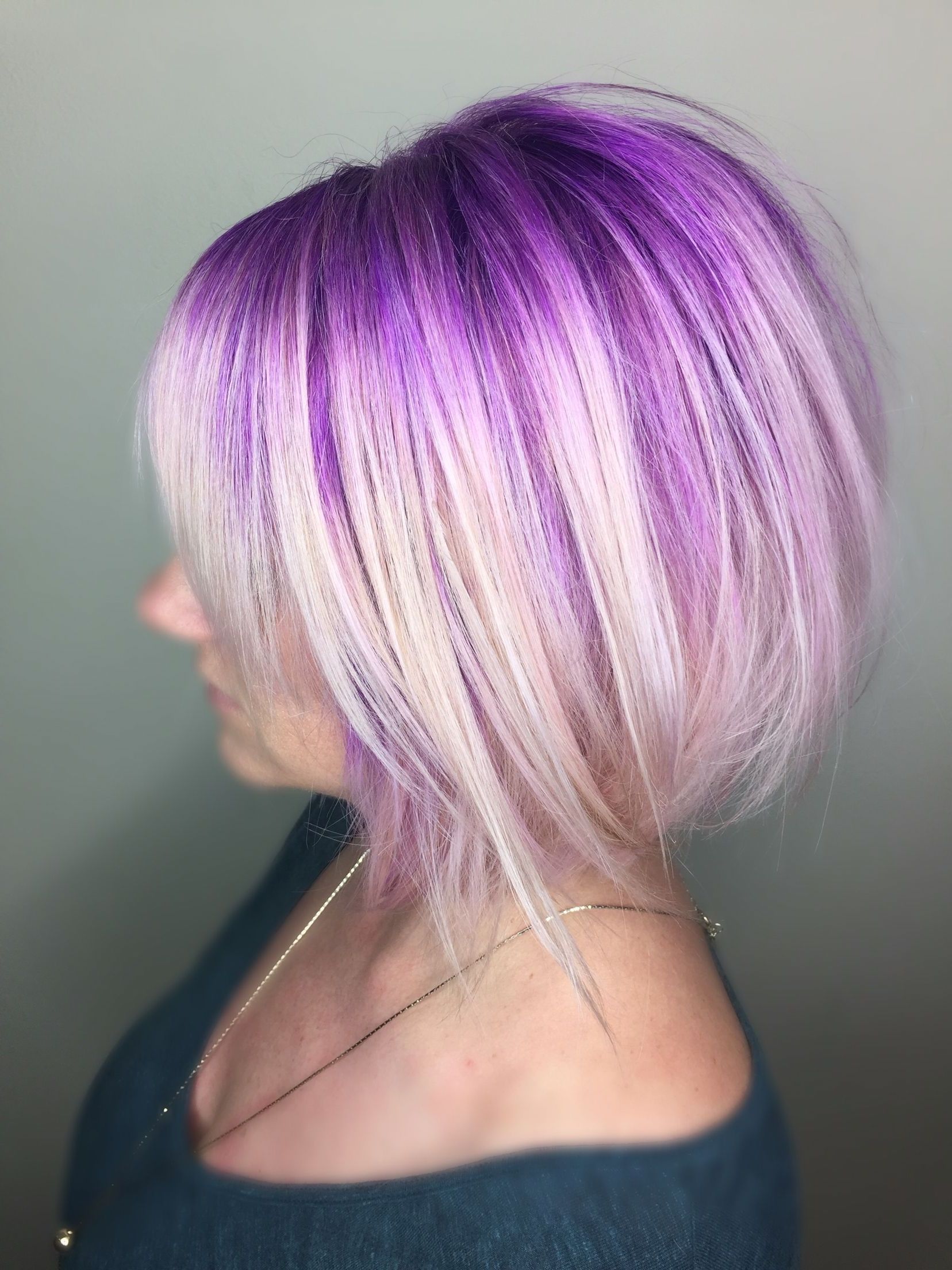 Favorite Voluminous Platinum And Purple Curls Blonde Hairstyles In Purple Smudged Blonde Hair . (View 3 of 20)