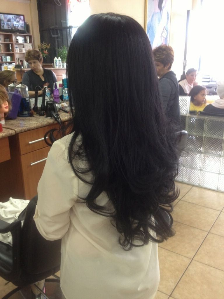 Jet Black Hair, Long Layers And Blow Out With Volume! (Gallery 8 of 20)