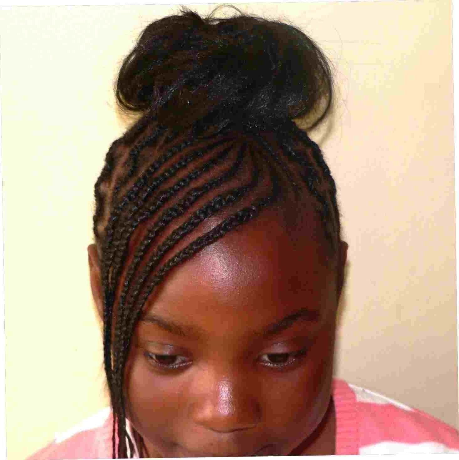 Latest Pony Hairstyles With Curled Bangs And Cornrows Intended For Latest Side Cornrows With Bangs Hairstyles (View 13 of 20)