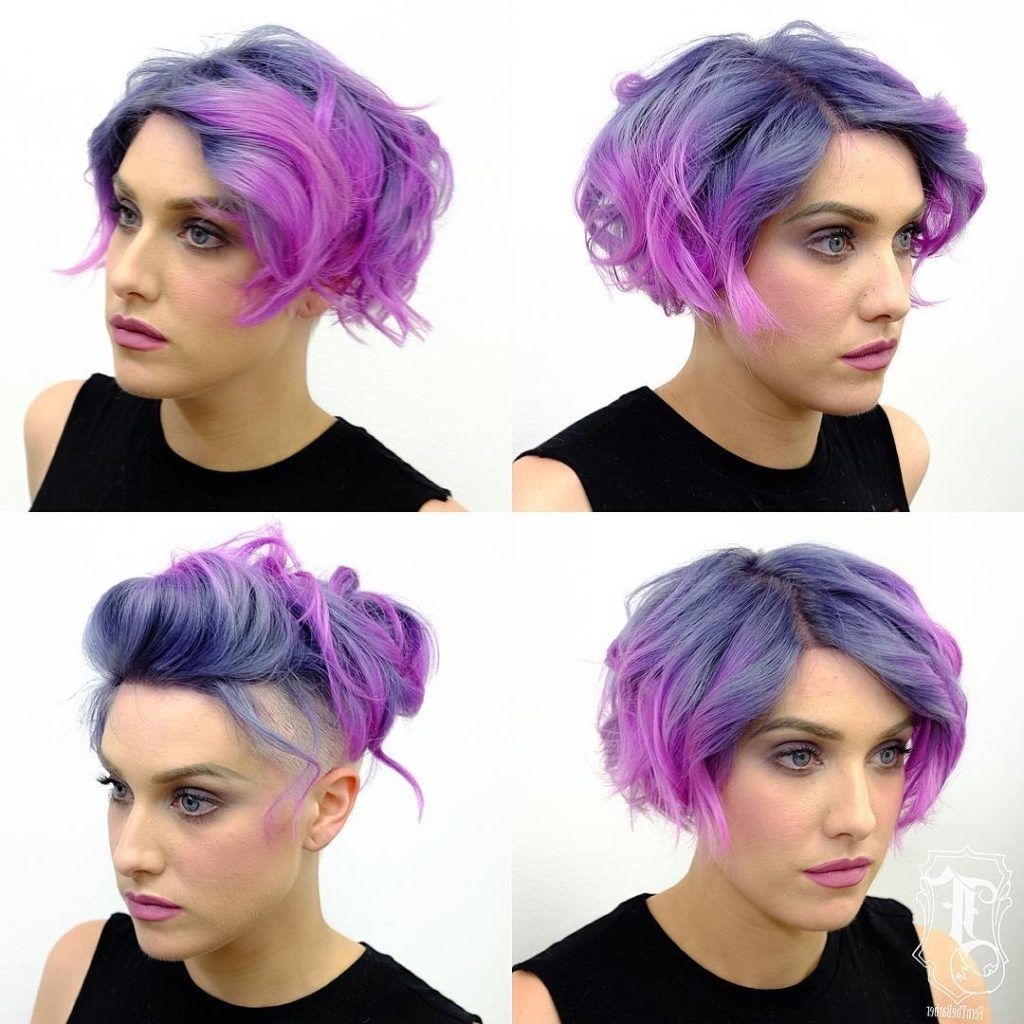 Most Current Tousled Pixie Hairstyles With Undercut Throughout Women's Undercut Soft Blend Bob With Tousled Waves And Violet Ombre (Gallery 20 of 20)
