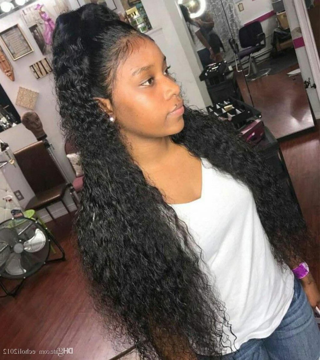 Most Popular Curly Pony Hairstyles For Ultra Long Hair Pertaining To 8a Grade Natural Curly Ponytail Afro Puff Kinky Curly Drawstring (Gallery 16 of 20)
