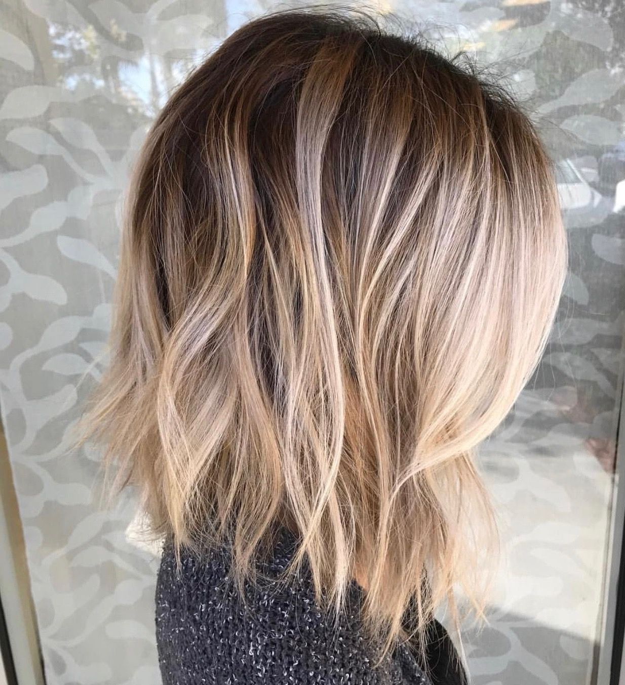 Most Popular Tousled Beach Babe Lob Blonde Hairstyles For Beautiful Smudged, Blended Balayage With The Most Perfect Root (View 7 of 20)