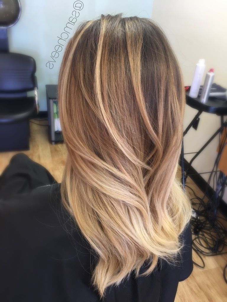 Natural Golden Honey Blonde Platinum Balayage Highlights With Dirty Intended For Fashionable Brunette Hairstyles With Dirty Blonde Ends (View 7 of 20)