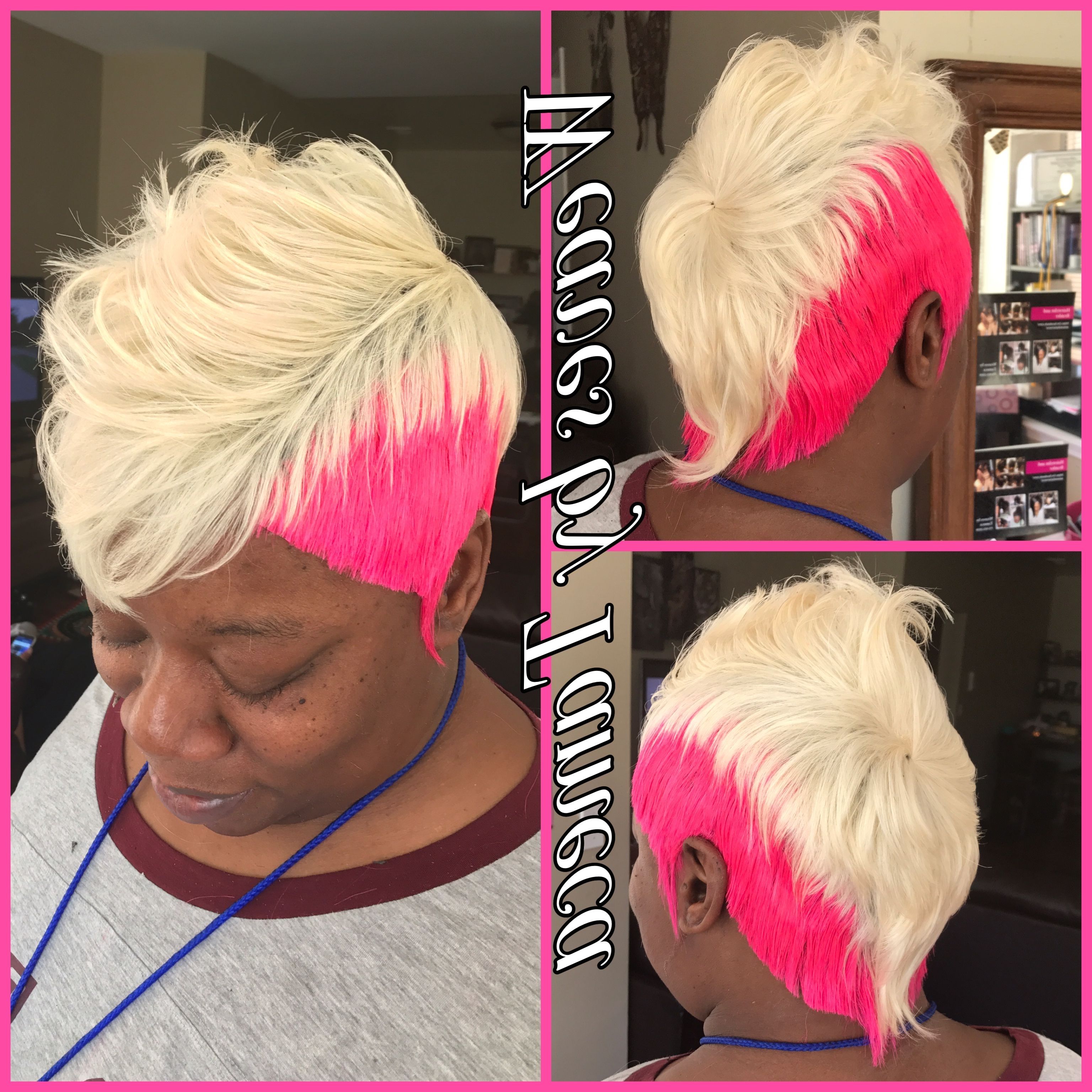 Pink Hair, Short Hair, White Blonde, Mohawk, 27 Piece, Neon Pink Pertaining To Newest Sexy White Blond Weave Ponytail Hairstyles (View 2 of 20)