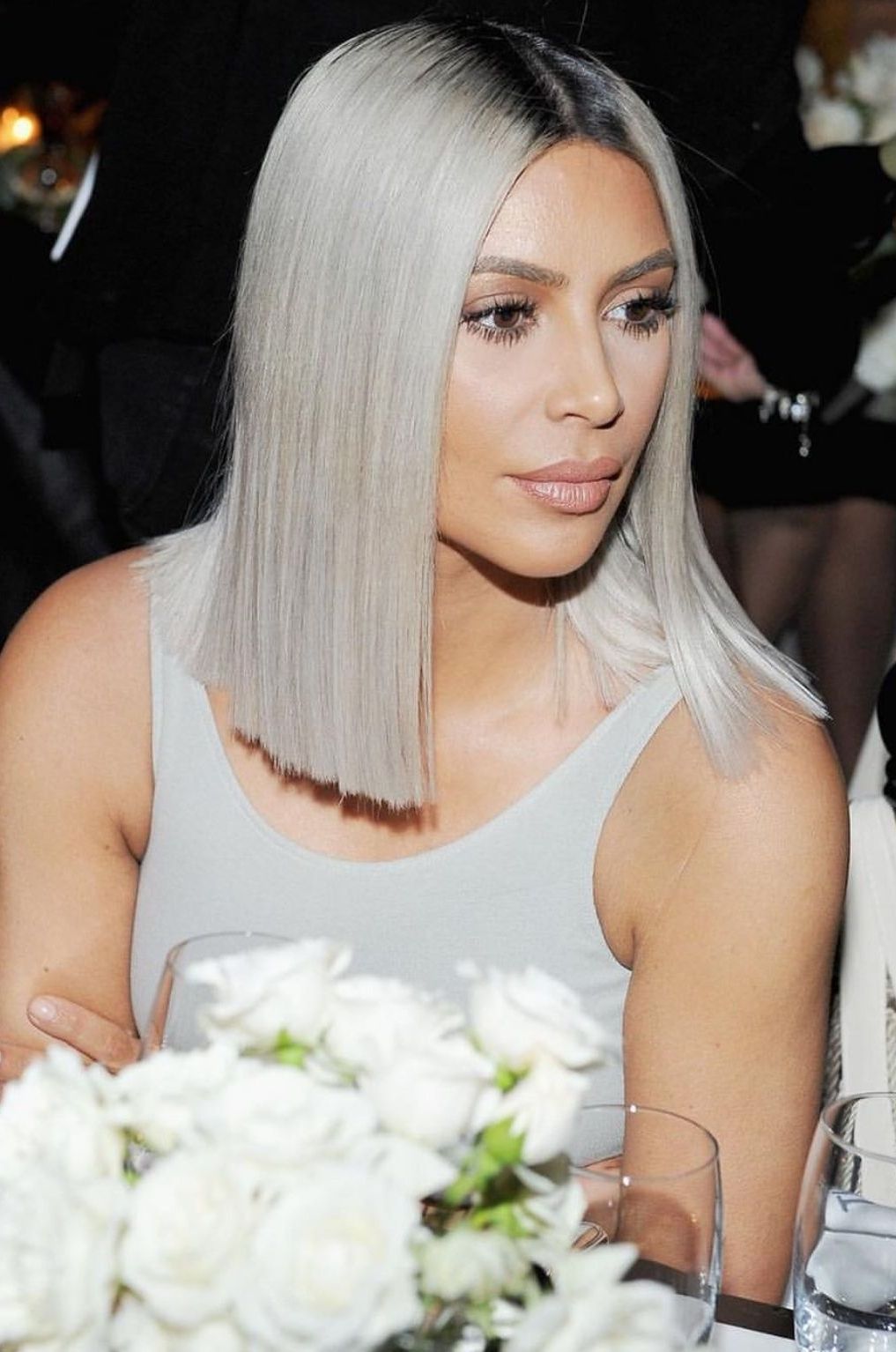Pinterest: Deborahpraha ♥ Kim Kardashian Straight Lob Hair Cut With Favorite Silver Bettie Blonde Hairstyles (View 11 of 20)