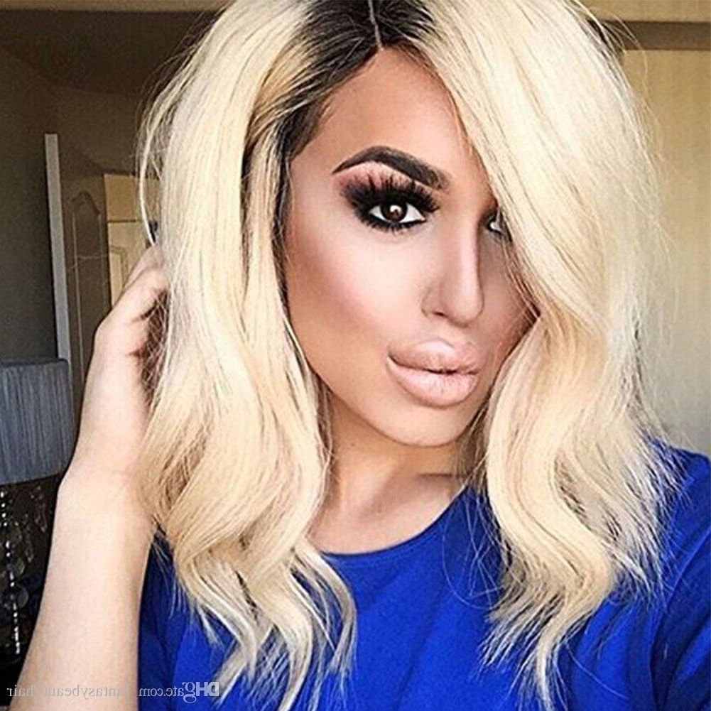 Platinum Blonde Bob Lace Front Wig Human Hair Ombre Short Glueless For Recent Platinum Blonde Hairstyles With Darkening At The Roots (View 15 of 20)