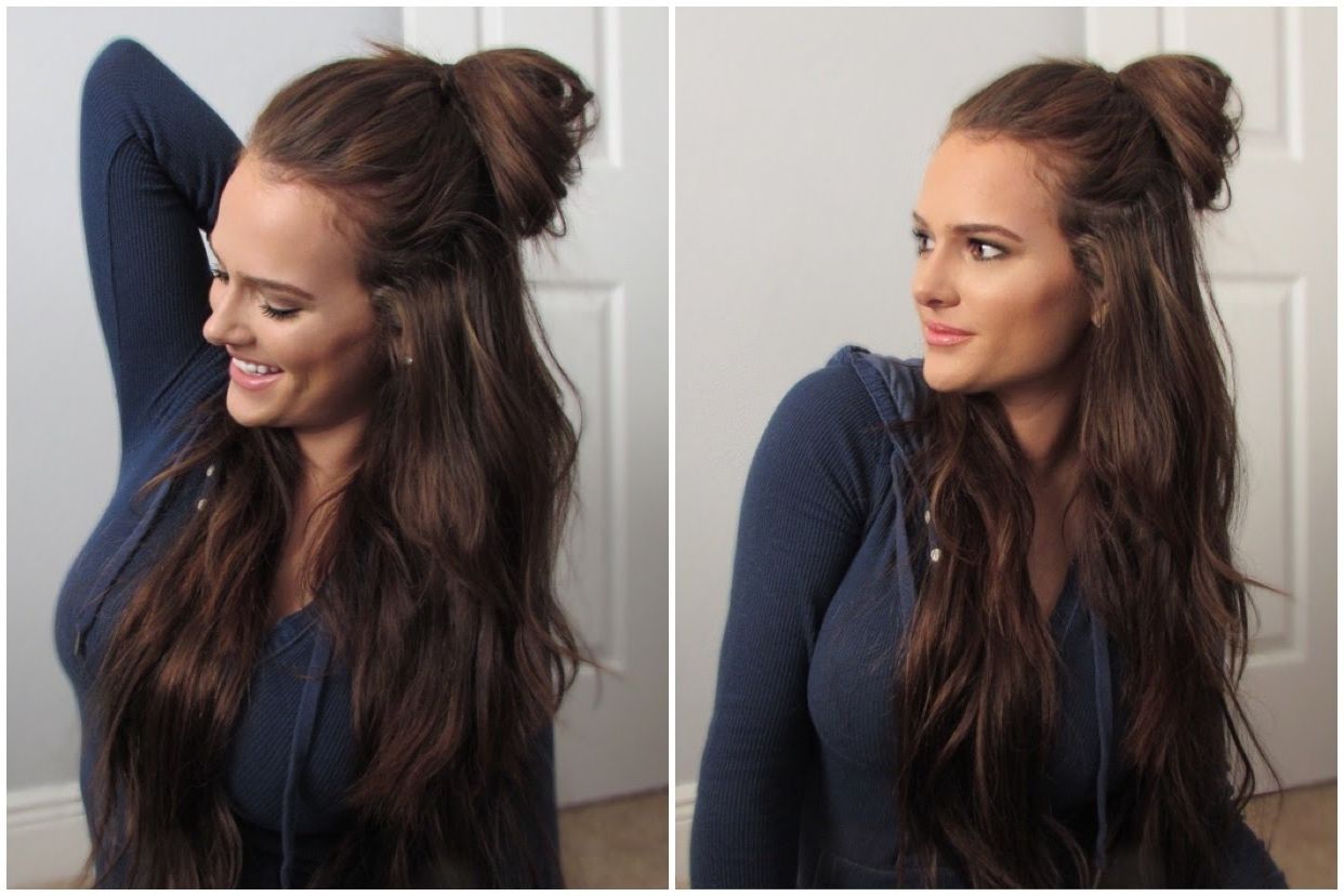 Quick Half Up Messy Bun Hair Tutorial With Extensions Ft Within 2017 Messy Half Ponytail Hairstyles (Gallery 4 of 20)