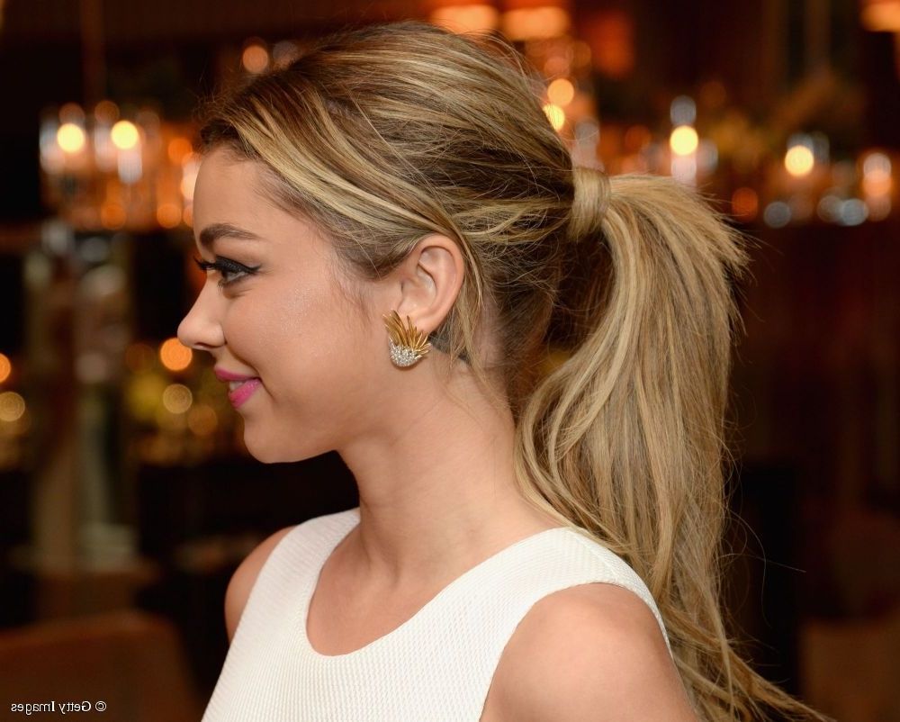 Sarah Hyland's Tousled Ponytail: Easy Tutorial Within Fashionable Retro Glam Ponytail Hairstyles (View 13 of 20)