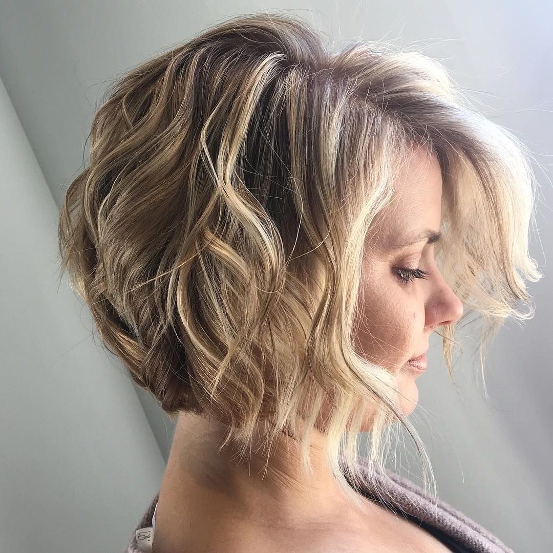 Short Angled Bob Wavy Hair Beach Waves Bohemian Hair Blonde Throughout Most Recent Curly Highlighted Blonde Bob Hairstyles (View 5 of 20)