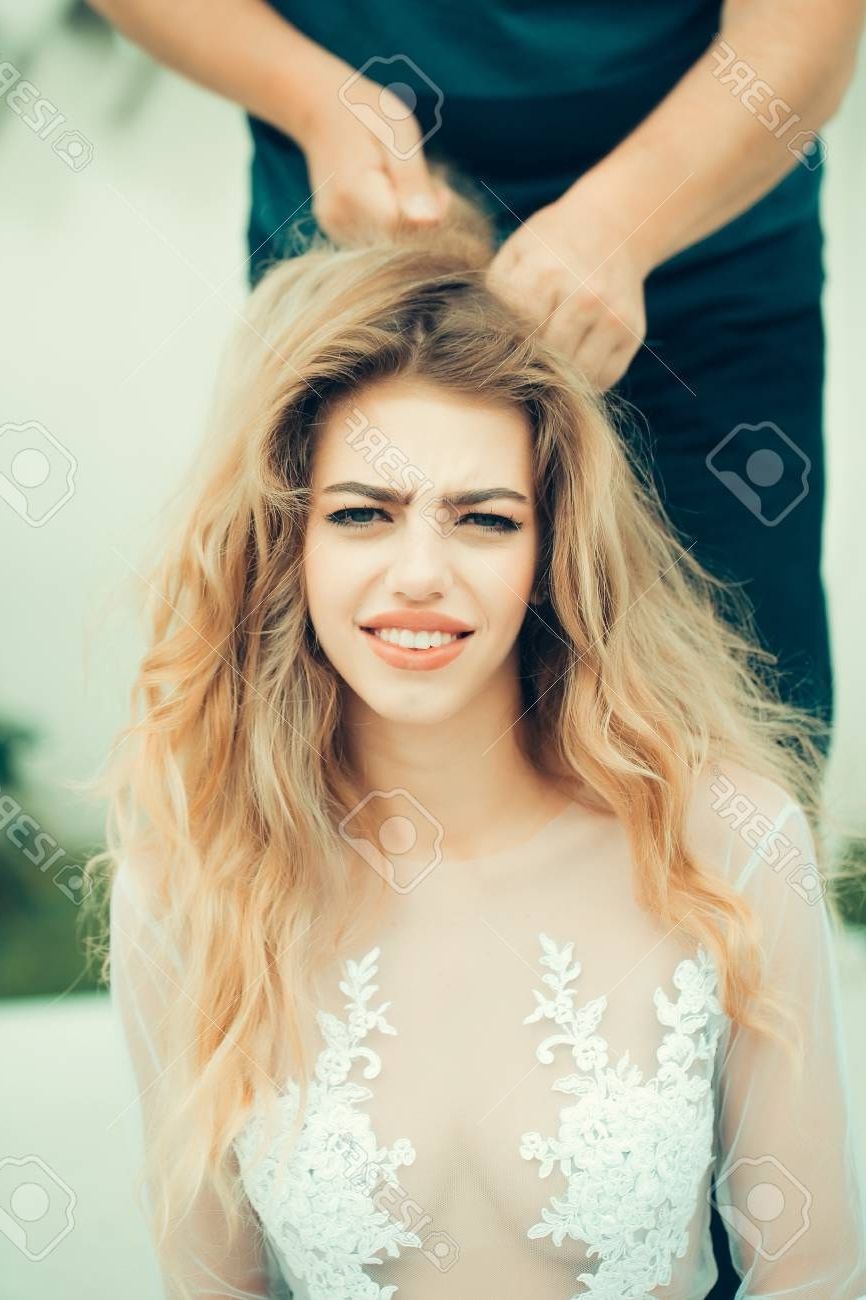 Well Known White Blonde Curls Hairstyles In Young Bride Woman With Long Curly Blonde Hair And Emotional Pretty (View 16 of 20)