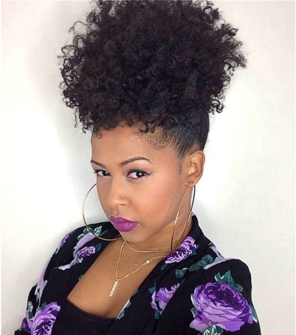 Well Liked High Top Ponytail Hairstyles With Wavy Extensions With Regard To Short High Afro Ponytail Clip In Afro Kinky Curly Hair Drawstring (View 17 of 20)