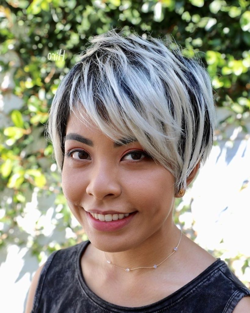 Women's Textured Long Layered Pixie With Asymmetrical Side Swept Within Widely Used Platinum Asymmetrical Blonde Hairstyles (View 15 of 20)
