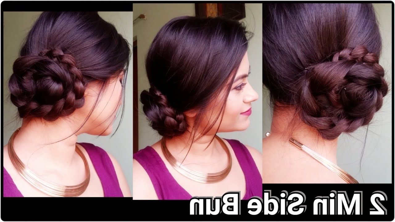 2 Min Side Bun//indian Hairstyles For Saree For Medium To Long  Hair//prom/party Hairstyles Throughout Trendy 2 Minute Side Pony Hairstyles (View 5 of 20)