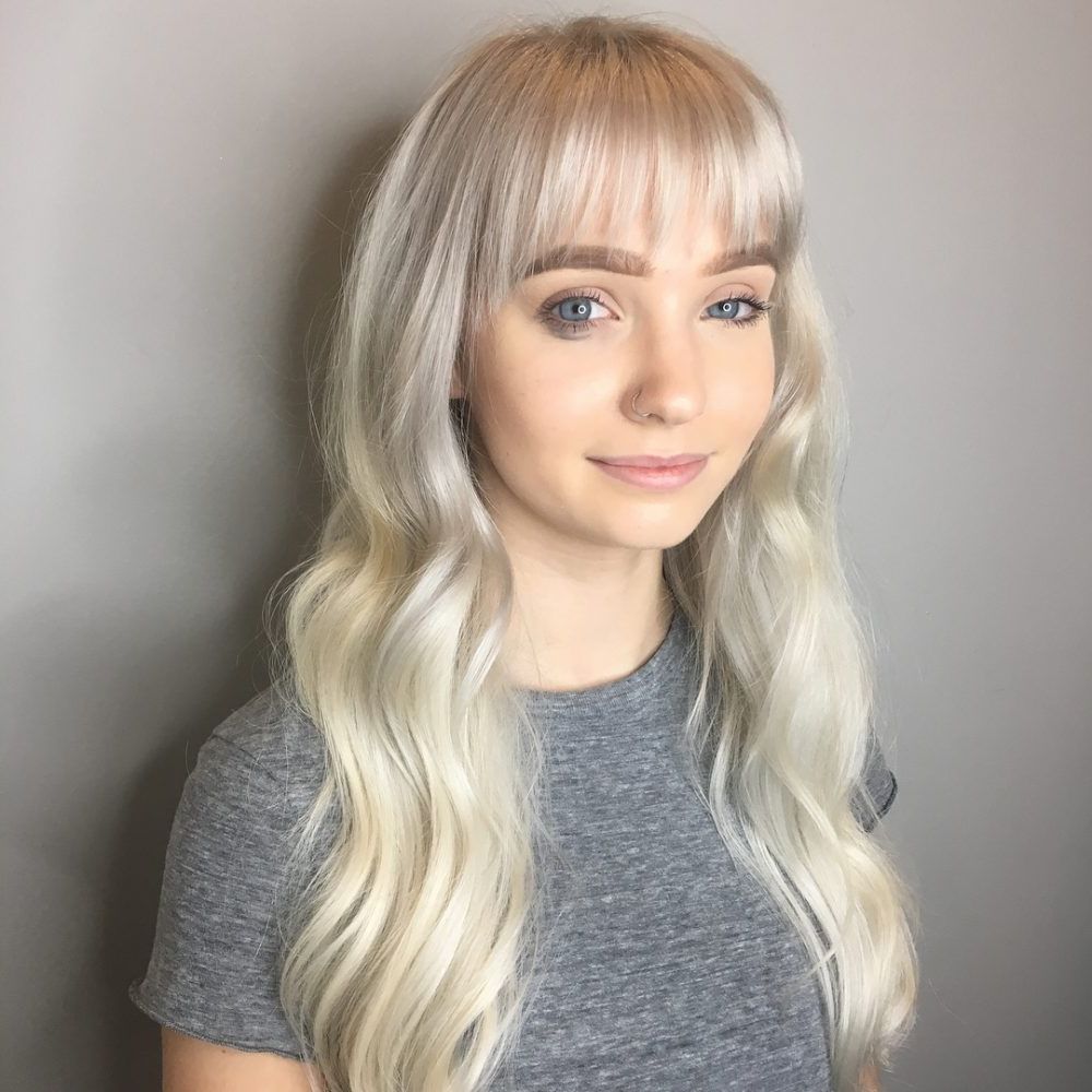 35 Flattering Long Hair With Bangs For Every Face Shape In 2018 For Silver Balayage Bob Haircuts With Swoopy Layers (View 16 of 20)
