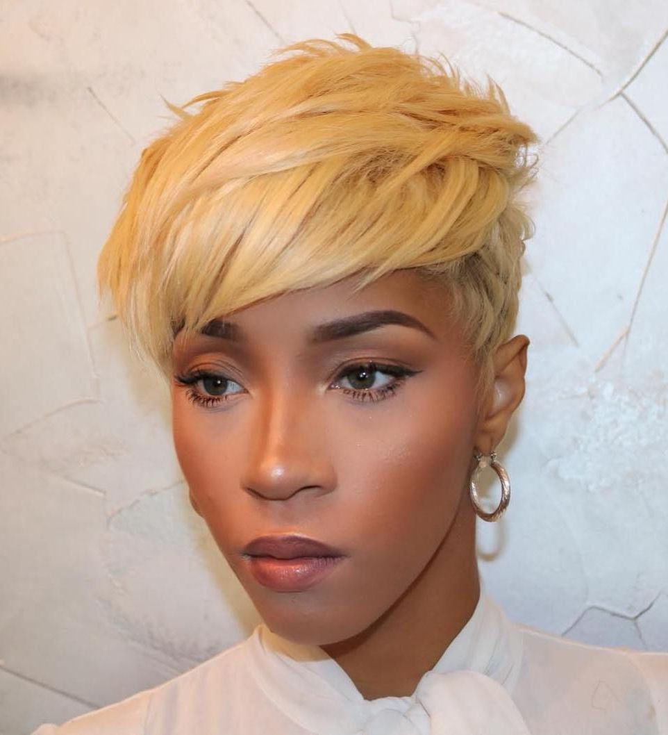 60 Great Short Hairstyles For Black Women | This Has My Name On It Pertaining To Sunny Blonde Finely Chopped Pixie Haircuts (View 12 of 20)