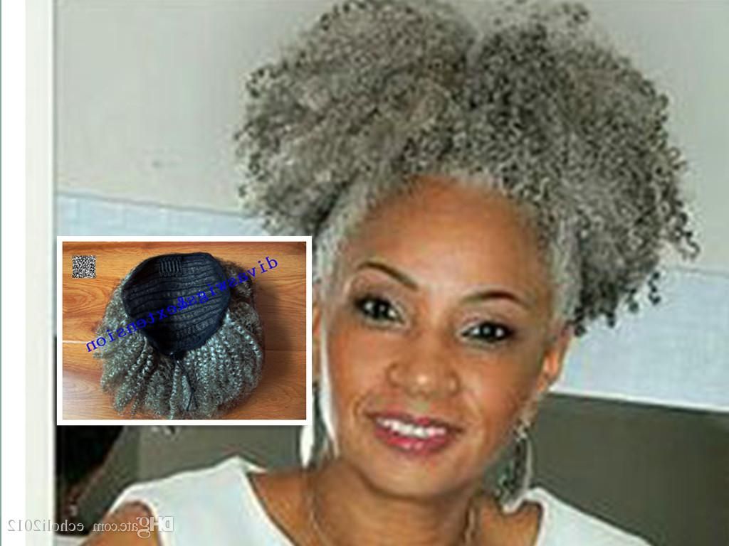 Afro Kinky Curly Weave Ponytail Hairstyles Clip Ins Gray Hair Inside Curly Grayhairstyles (View 14 of 20)