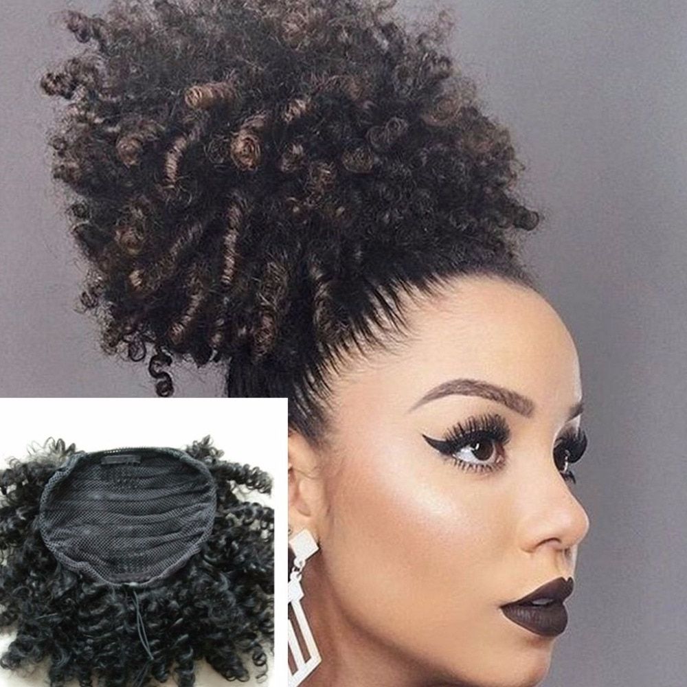 Afro Kinky Curly Weave Ponytail Hairstyles Clip Ins Natural In Famous Naturally Curly Ponytail Hairstyles (View 14 of 20)