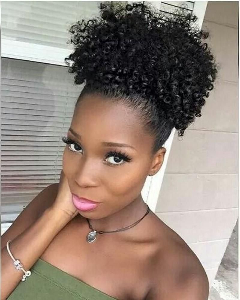 Current Naturally Curly Ponytail Hairstyles In Clip In Natural Human Hair Ponytails Extensions Afro Drawstring (View 17 of 20)
