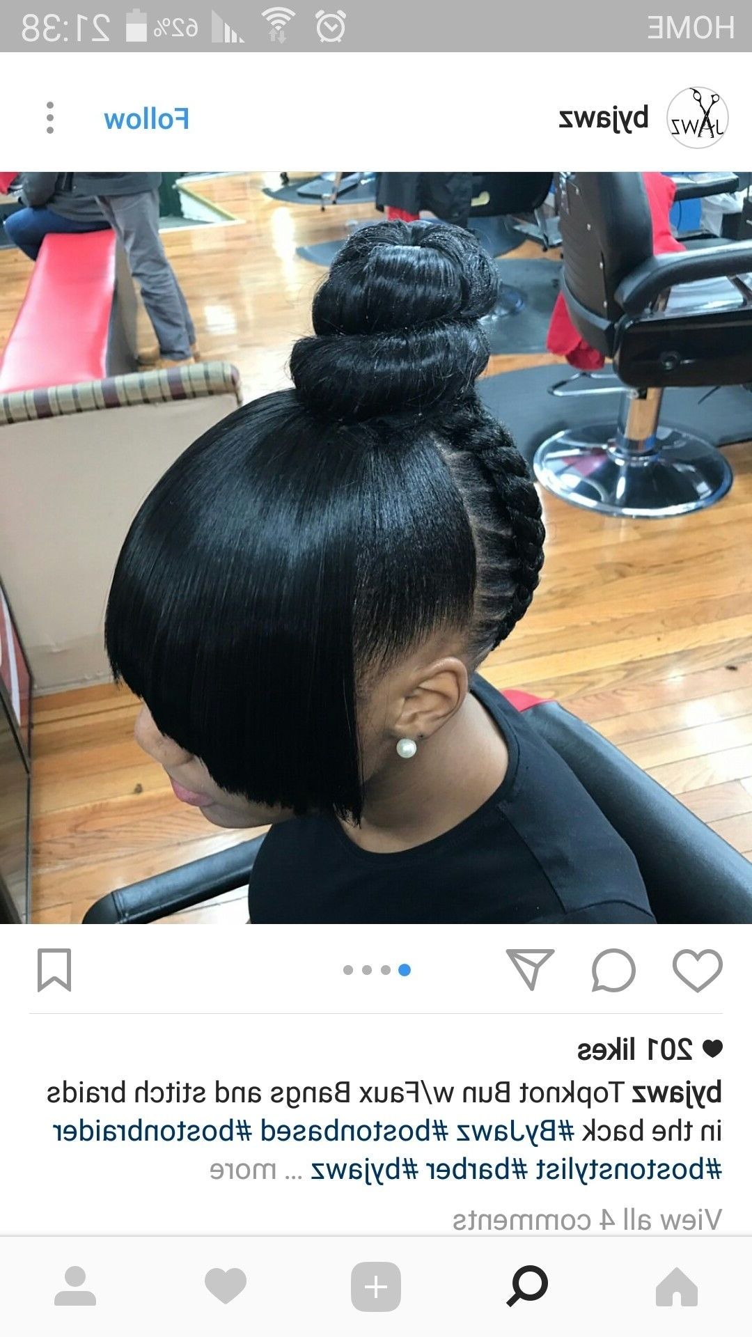 Fashionable Sculpted And Constructed Black Ponytail Hairstyles Intended For Stitch Braids With Topnot Bun (Gallery 20 of 20)