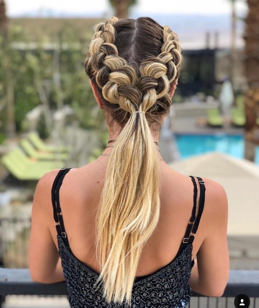 Most Up To Date Trendy Two Tone Braided Ponytails With Women's Bohemian Double Dutch Braided Ponytail With Blonde Balayage (View 16 of 20)