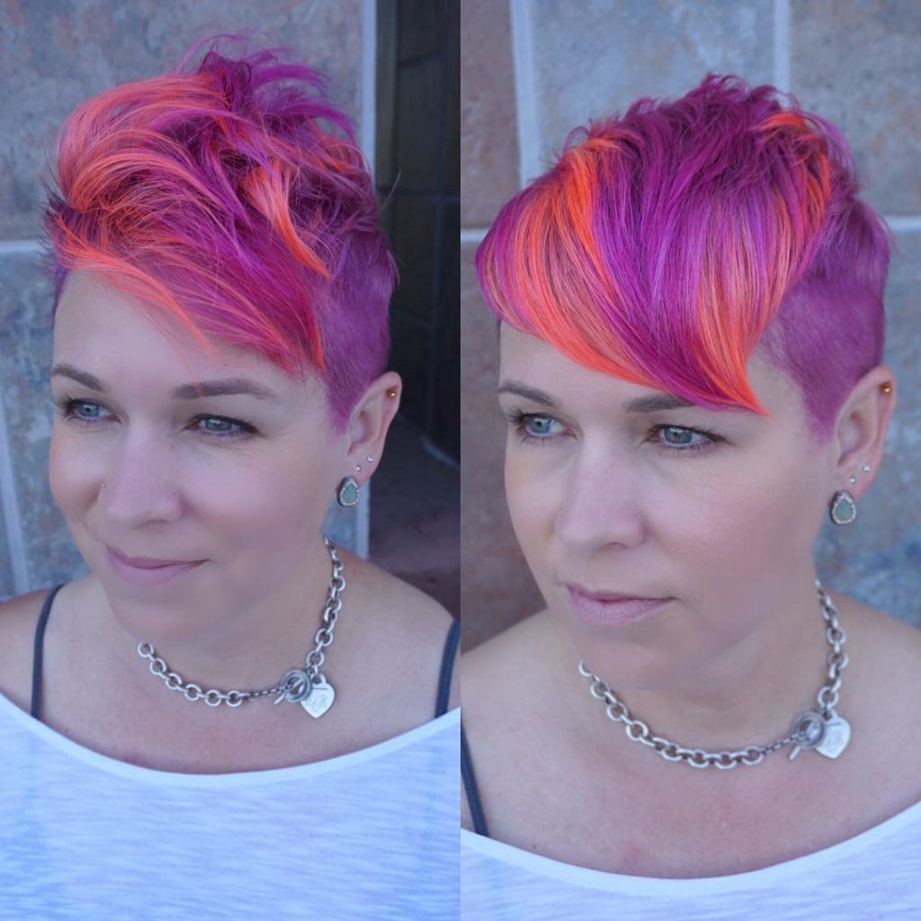 Playful Neon Textured Undercut Pixie – Hairstyleology – Medium Intended For Textured Undercut Pixie Hairstyles (View 9 of 20)