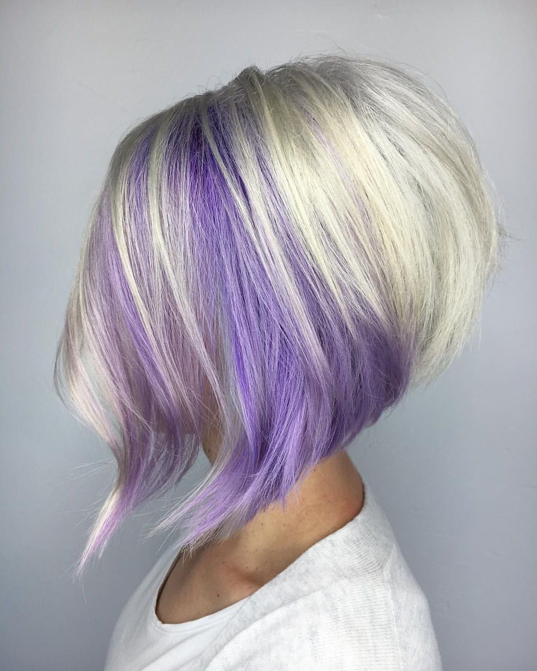 Purple And Blonde Stacked Bob | Fun Hair In 2018 | Pinterest | Hair Pertaining To Extreme Angled Bob Haircuts With Pink Peek A Boos (Gallery 5 of 20)