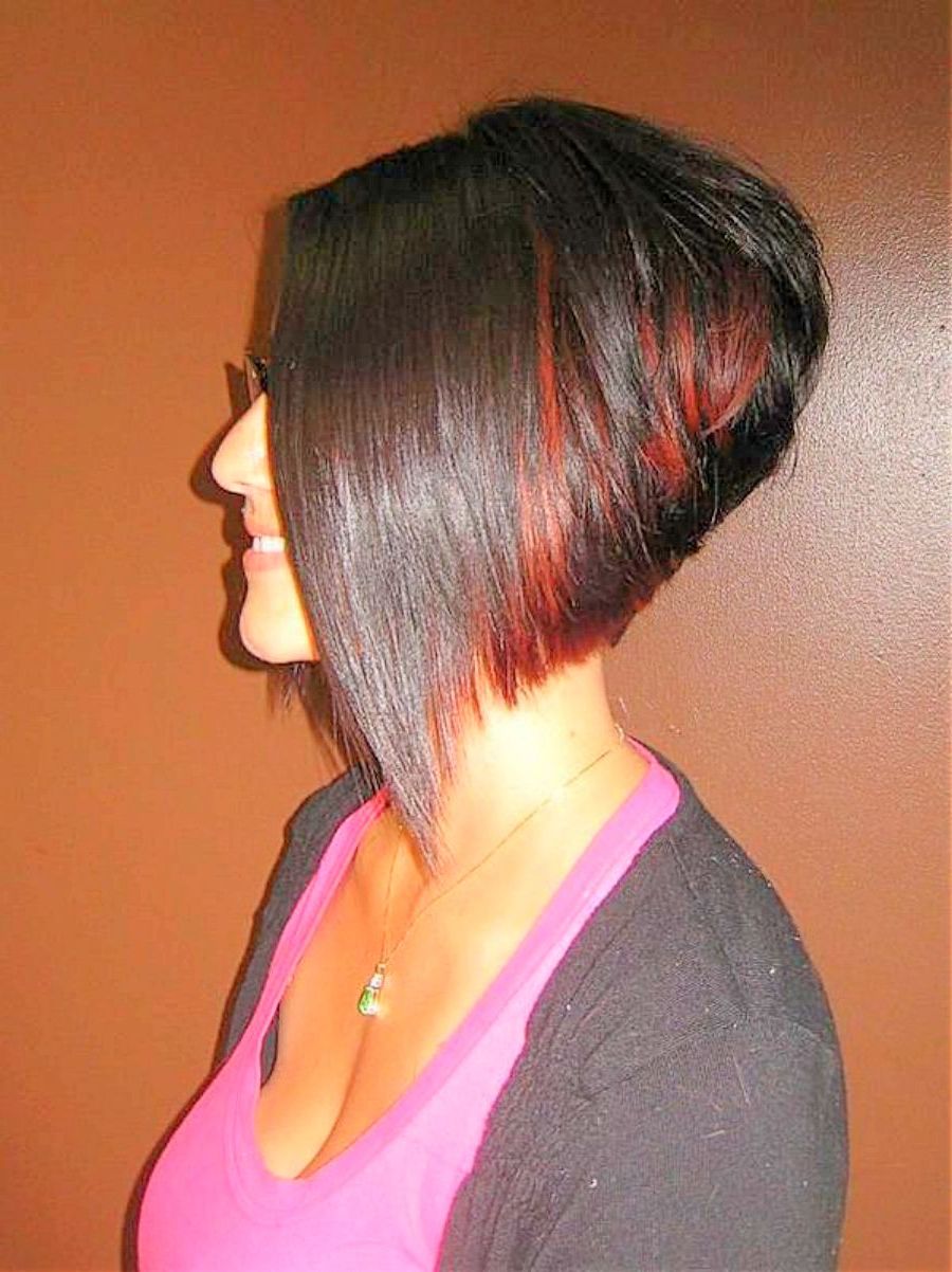 Short Stacked Bob Haircut With Red Highlights – Thewolfian Fashion Mag Within Stacked Bob Hairstyles With Highlights (View 17 of 20)