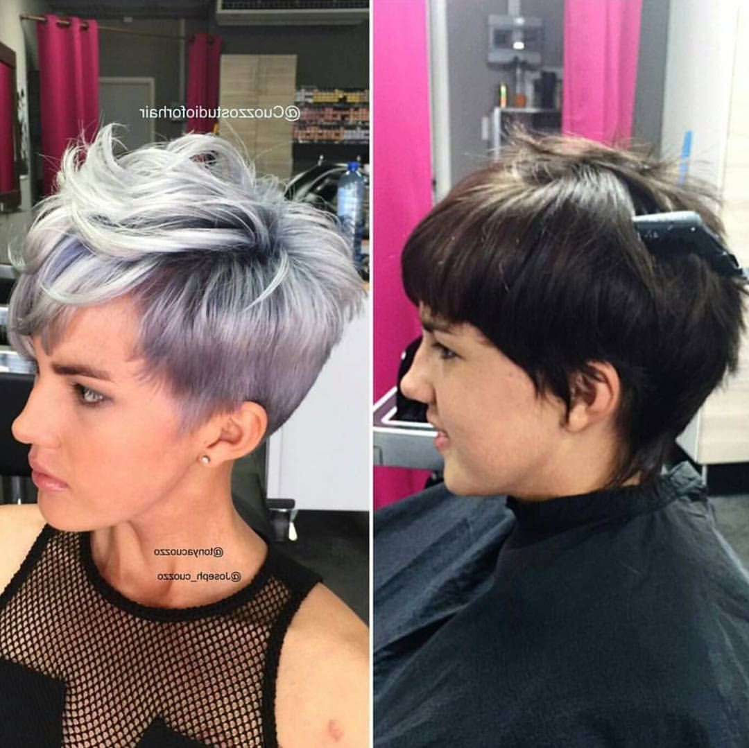 Silver Pixie Cut Before After Short Hair | Edgy Short Hair With Regard To Funky Pixie Undercut Hairstyles (View 6 of 20)