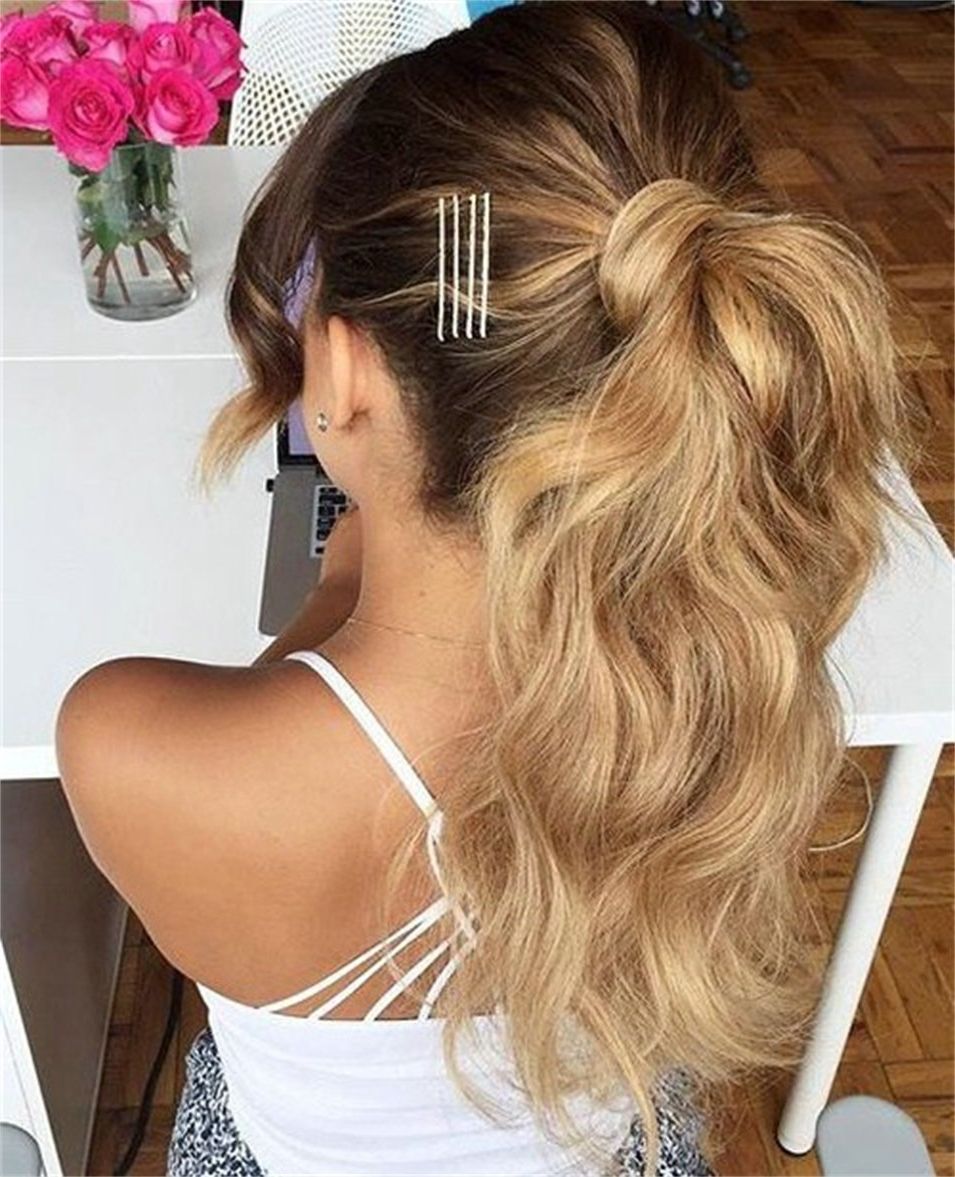 Wavy Human Hair Ponytail Blond 613 Clip In 60 Platinum Blonde Virgin Intended For Well Liked Wavy Ponytails With Flower (View 11 of 20)