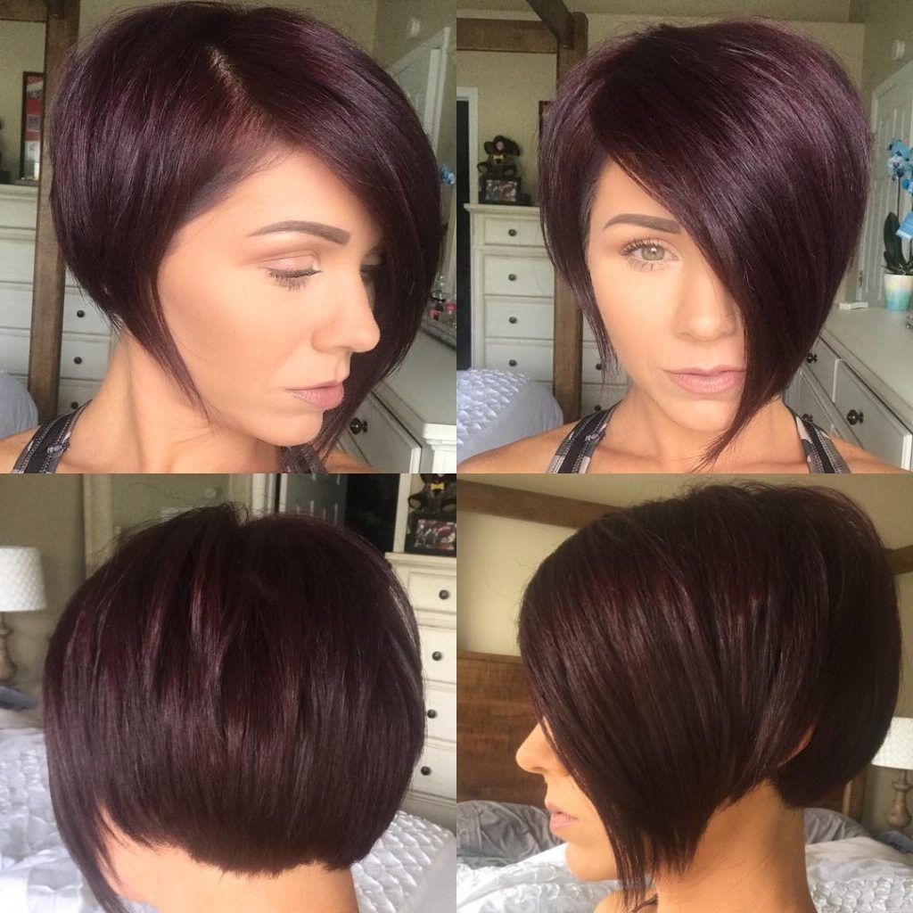 Women's Burgundy Asymmetrical Pixie Bob With Side Swept Bangs And For Messy Asymmetrical Pixie Bob Haircuts (View 4 of 20)