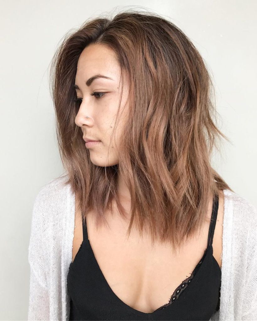 Women's Light Rose Brown Lob With Seamless Layers And Soft Tousled For Tousled Beach Bob Hairstyles (View 20 of 20)