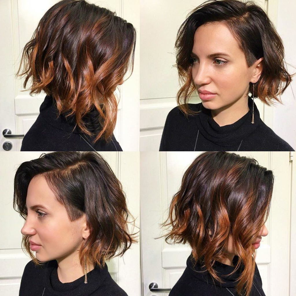 Women's Wavy Angled Undercut Bob With Balayage Color Throughout Angled Brunette Bob Hairstyles With Messy Curls (View 18 of 20)