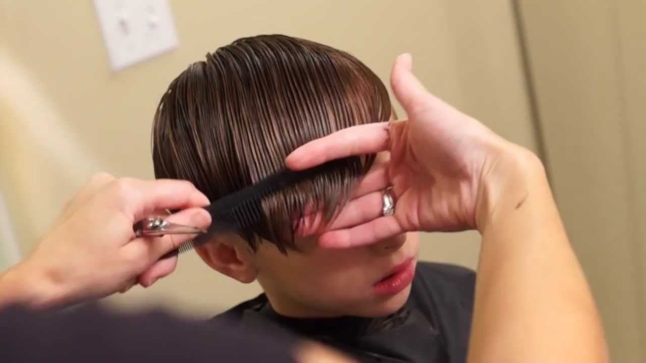 Young Justin Bieber Side Swept Haircut // How To Cut Boys Hair – Youtube Pertaining To Silver Balayage Bob Haircuts With Swoopy Layers (View 20 of 20)