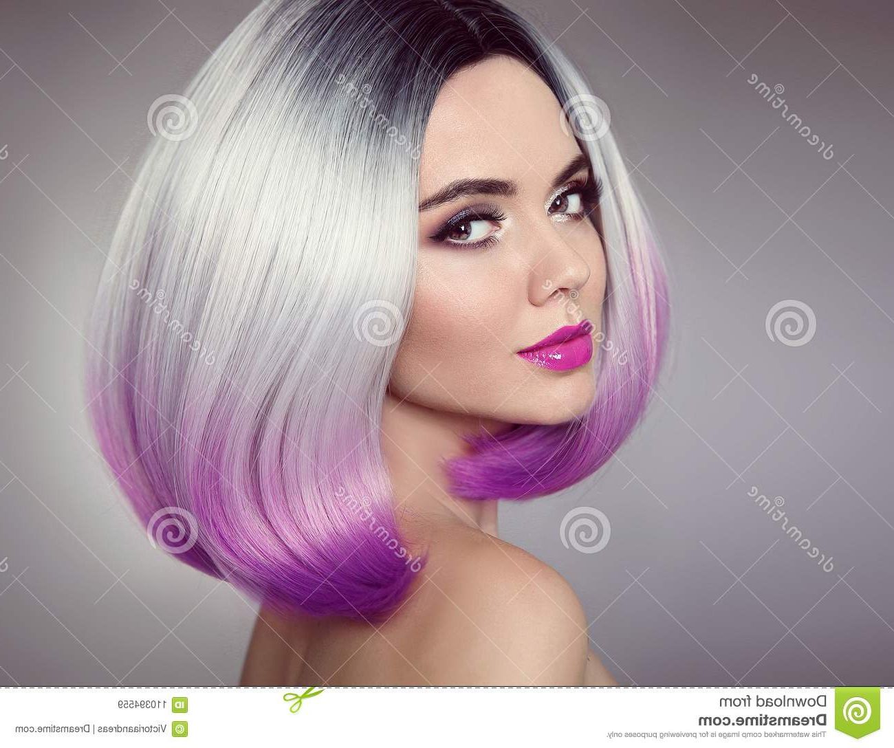 Bob Hairstyle. Colored Ombre Hair Extensions. Beauty Model Girl Within Silver Bob Hairstyles With Hint Of Purple (Gallery 19 of 20)