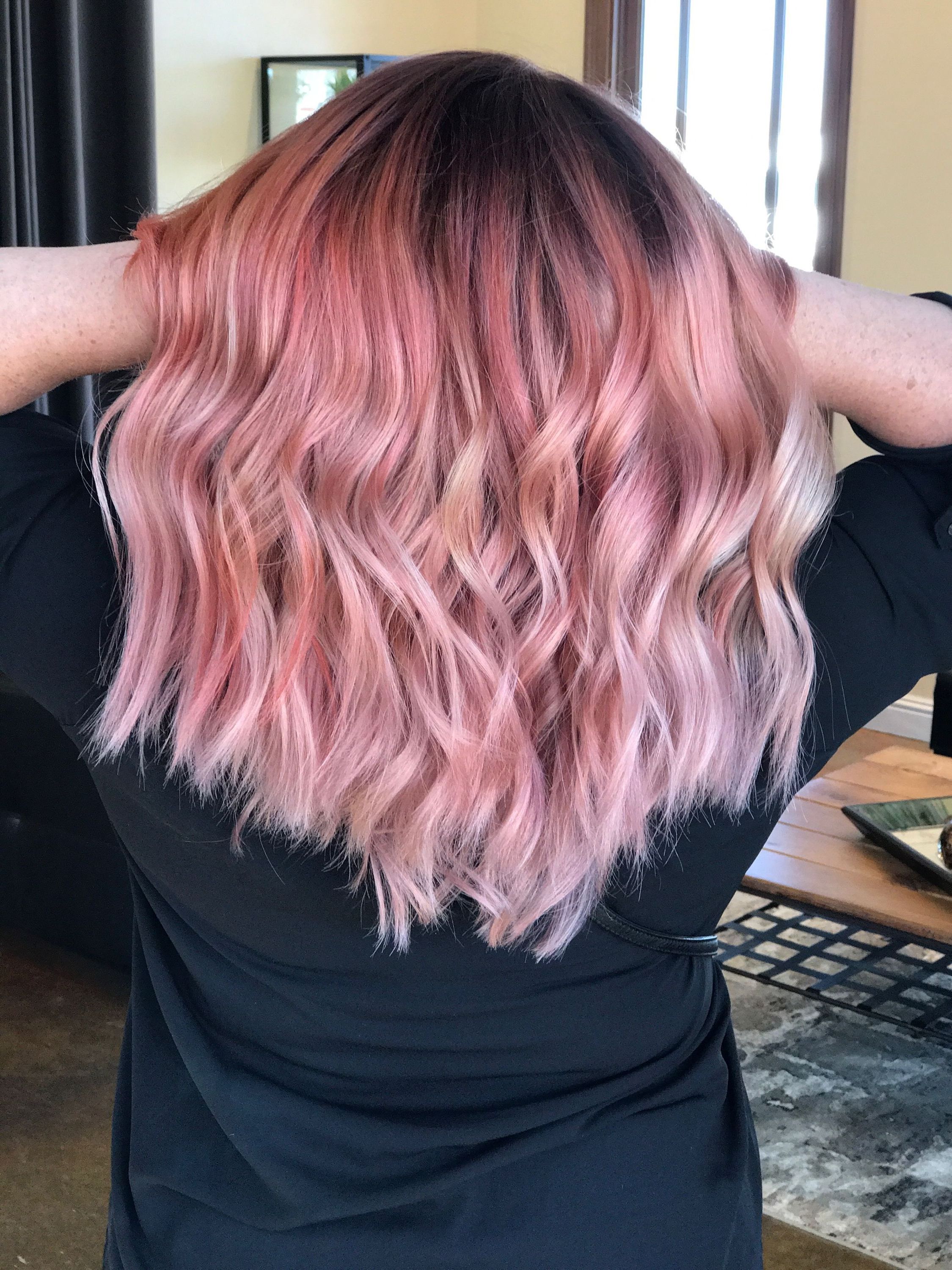 2017 Pinks Medium Haircuts In Rose Gold, Ombre, Vivid Hair, Pink Medium Length Wavy (View 1 of 20)