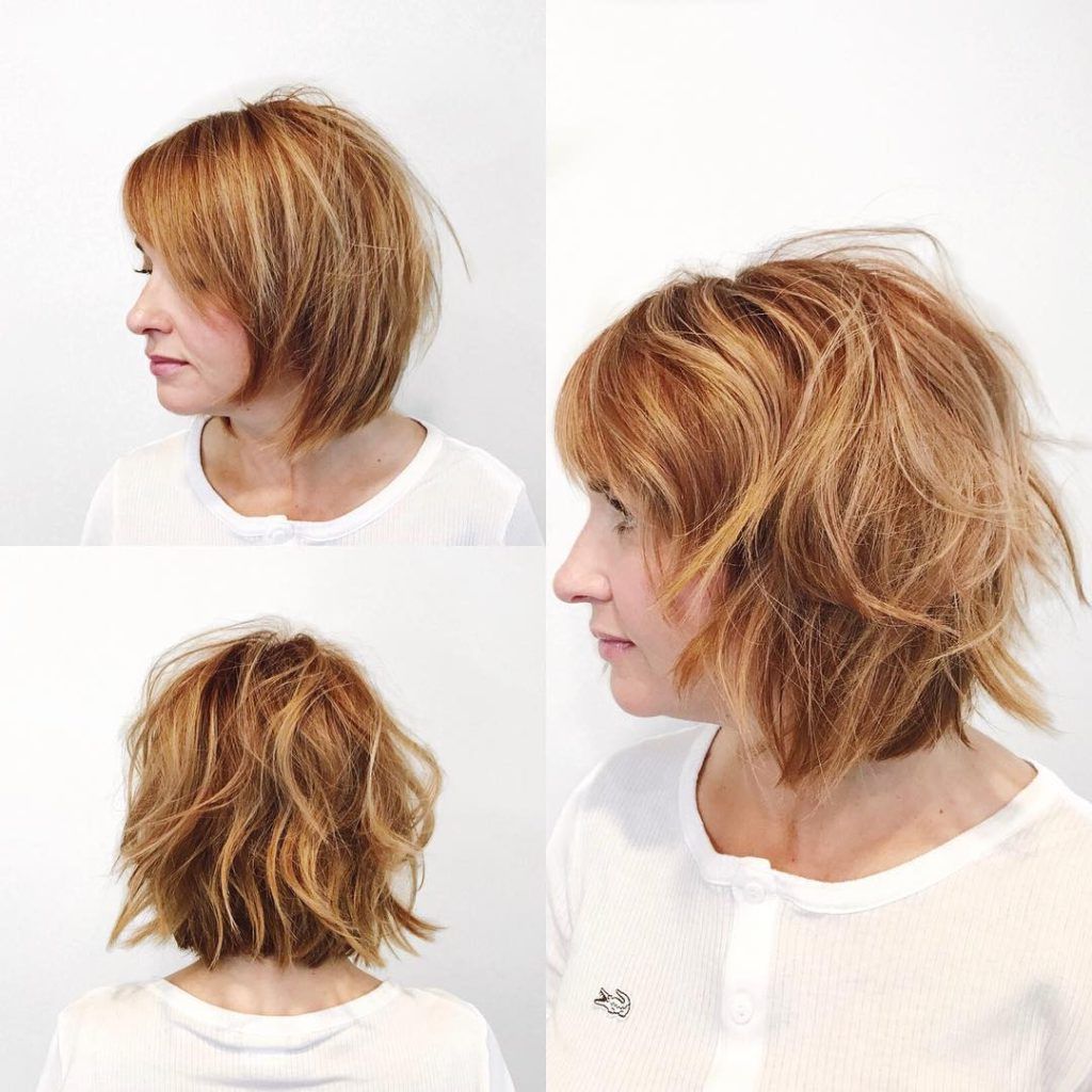 Famous Razor Cut Medium Hairstyles With Women's Undone Razor Cut Bob With Side Swept Bangs And Light Auburn (View 17 of 20)