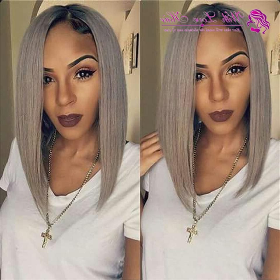 Grade 8a Short Straight Ombre Grey Full Lace Wig With Baby Hair Dark Throughout Most Up To Date Medium Hairstyles For Black Women With Gray Hair (View 18 of 20)