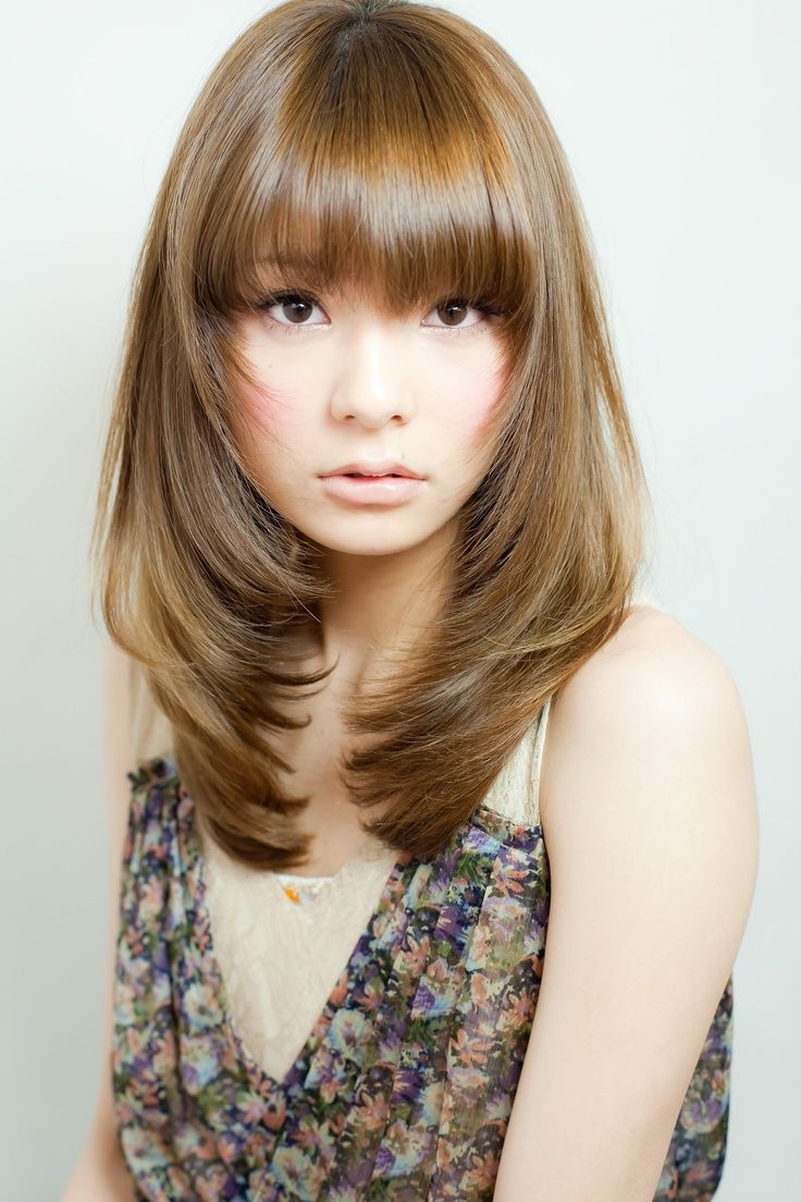 Long Straight Light Brown With Face Framing Layers And Bangs For 2017 Medium Hairstyles With Bangs And Layers For Round Faces (View 14 of 20)