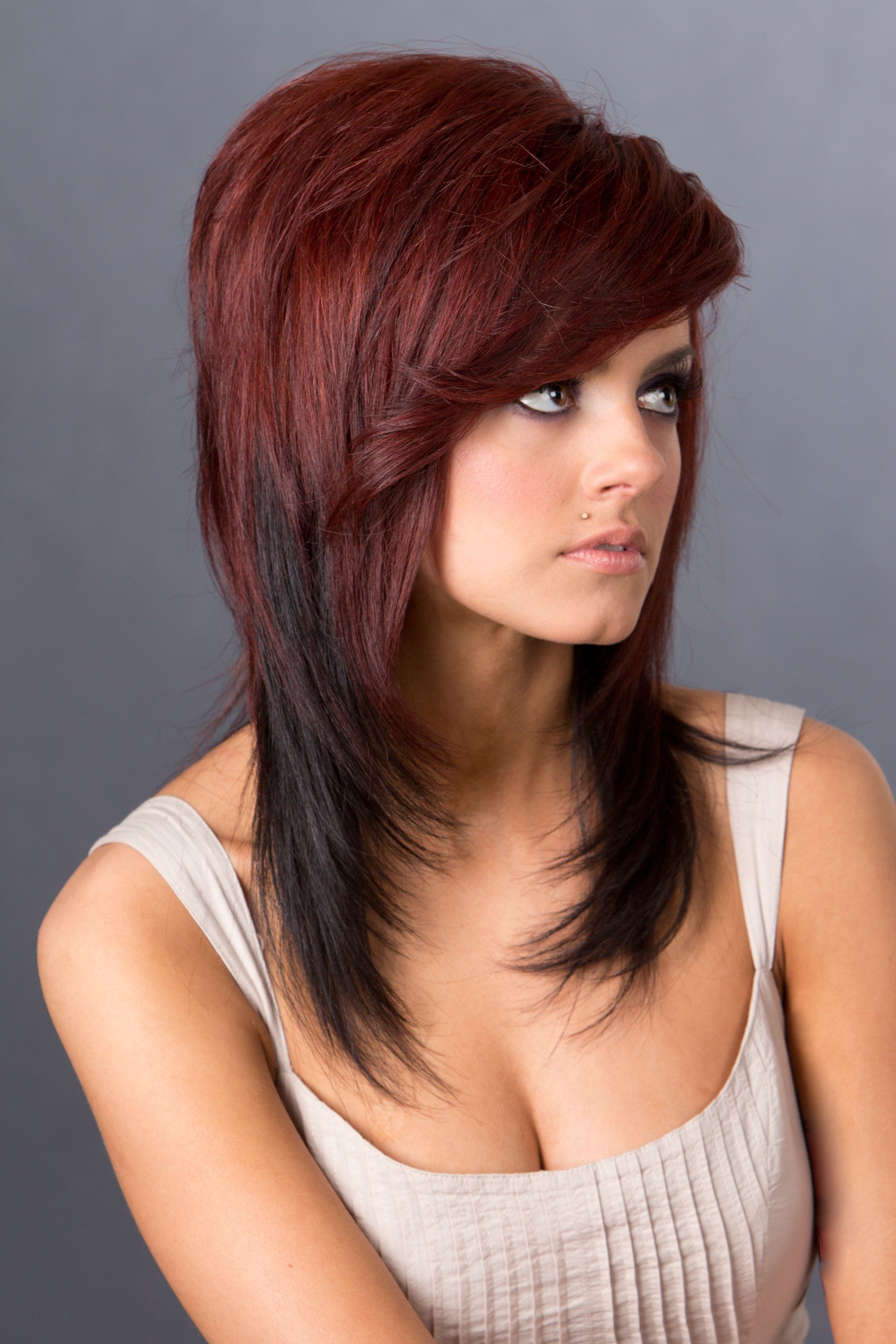 Medium Length Hair From Red Into Brunette With Layers And Sweeping For Well Known Red Medium Hairstyles (View 1 of 20)