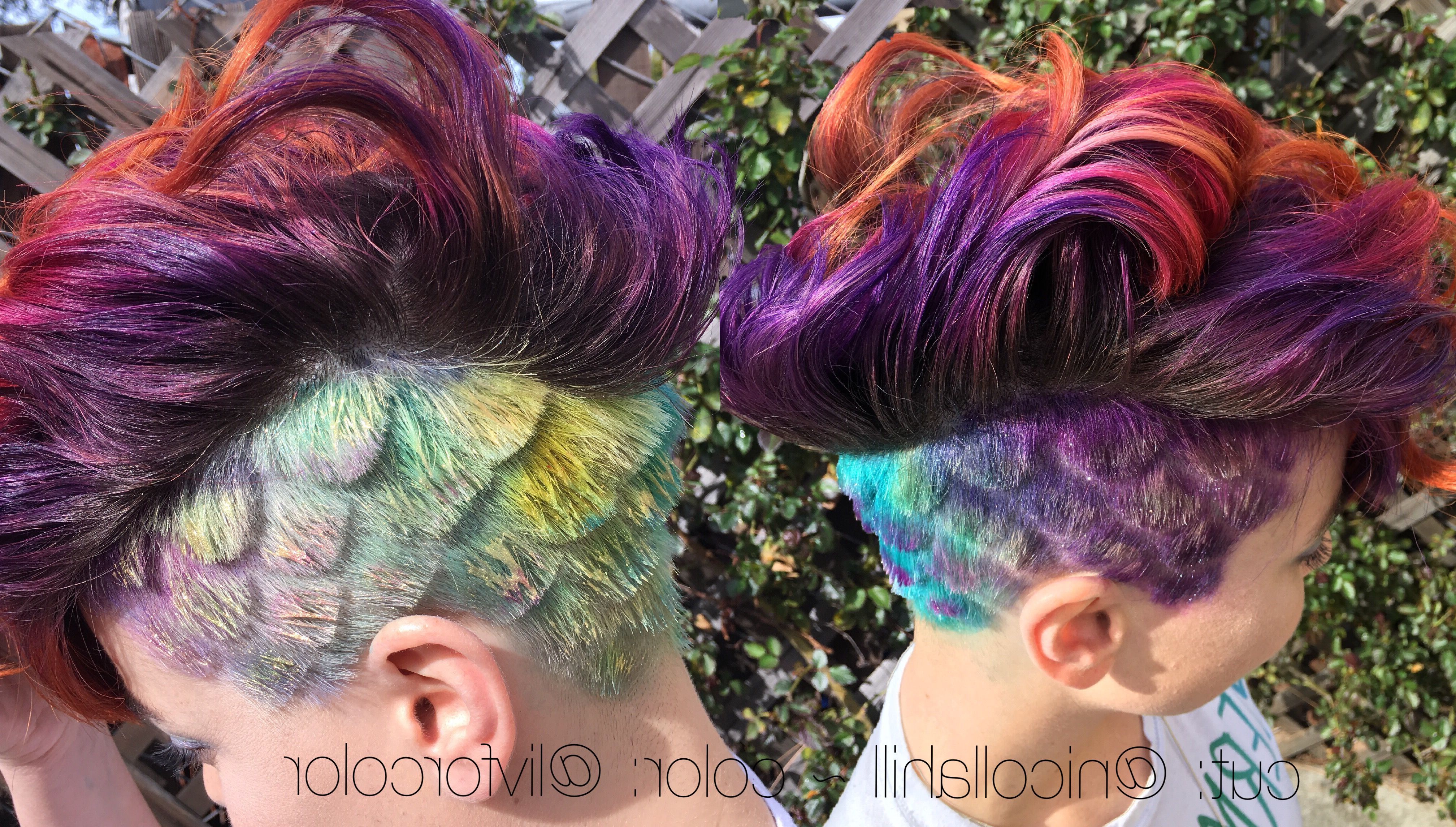 Mermaid Hair Mohawk Undercut Scales Rainbow Purple Hair Orange Hair For Recent Lavender Ombre Mohawk Hairstyles (View 19 of 20)