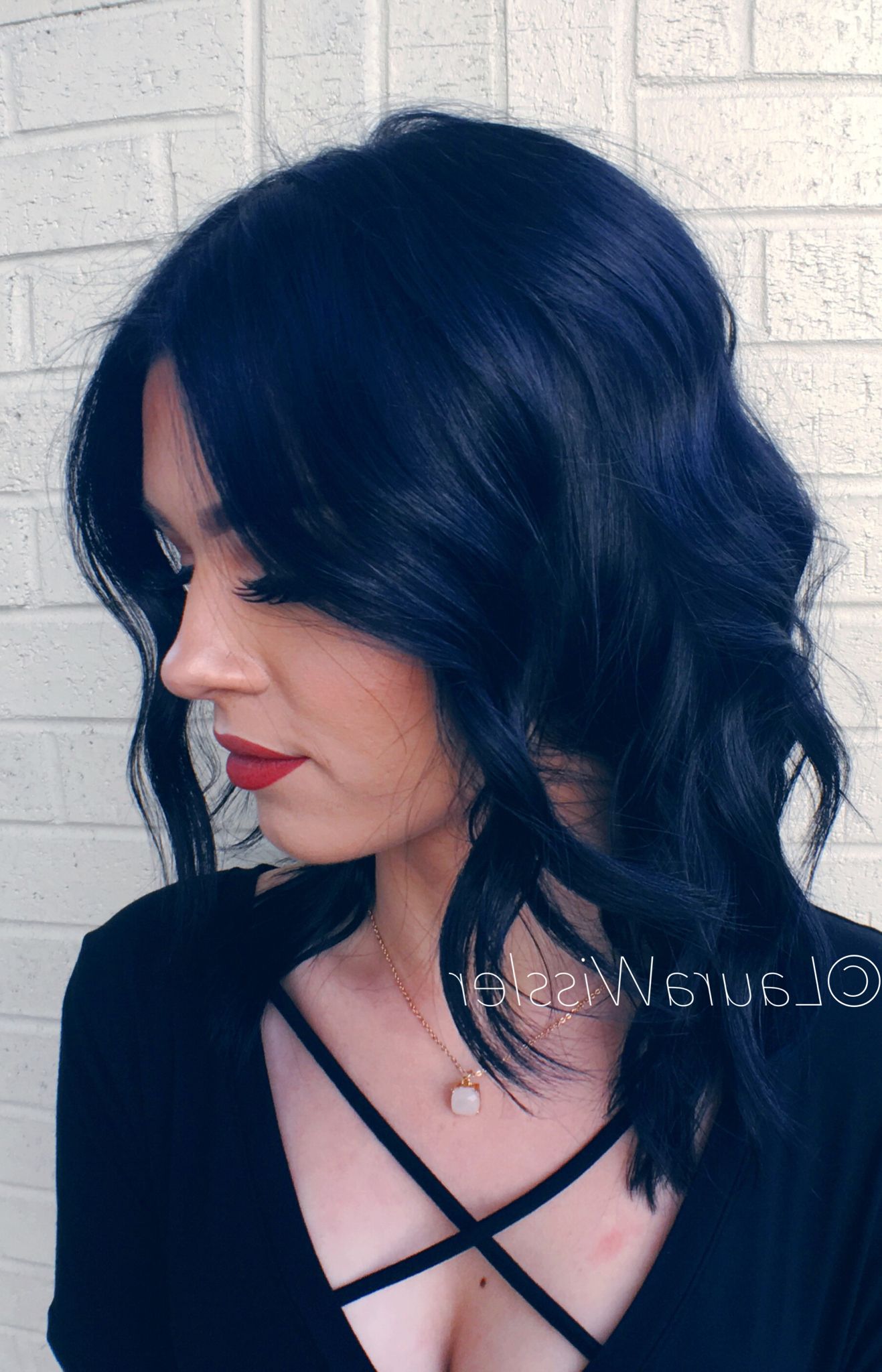 Midnight Blue Black Hair Color & Textured Lob Instagram With Preferred Medium Hairstyles With Color For Black Women (View 6 of 20)