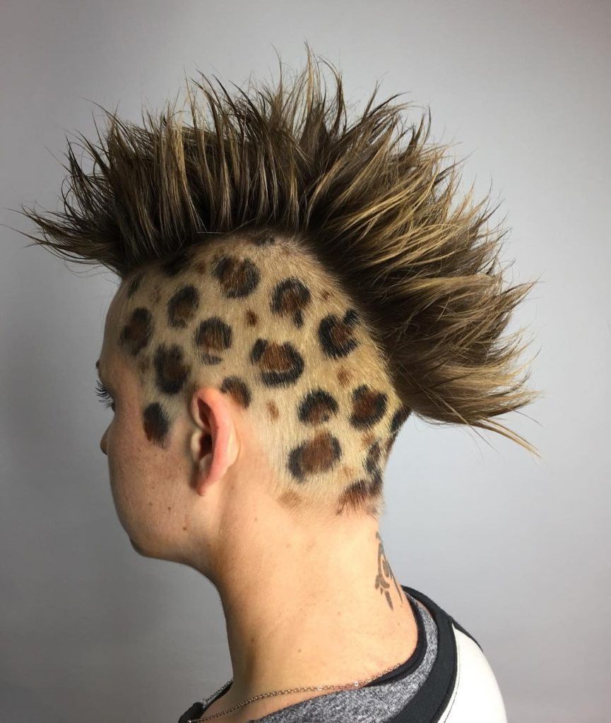 Most Up To Date Messy Hawk Hairstyles For Women Intended For Women's Spiked Messy Textured Mohawk With Hand Painted Brown Color (View 16 of 20)