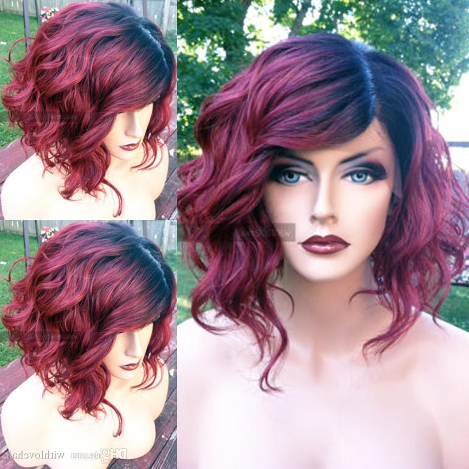 Preferred Burgundy Bob Hairstyles With Long Layers With Regard To Bob Style Two Tone 1b 99j Burgundy Ombre Human Hair Lace Front Wig (View 14 of 20)