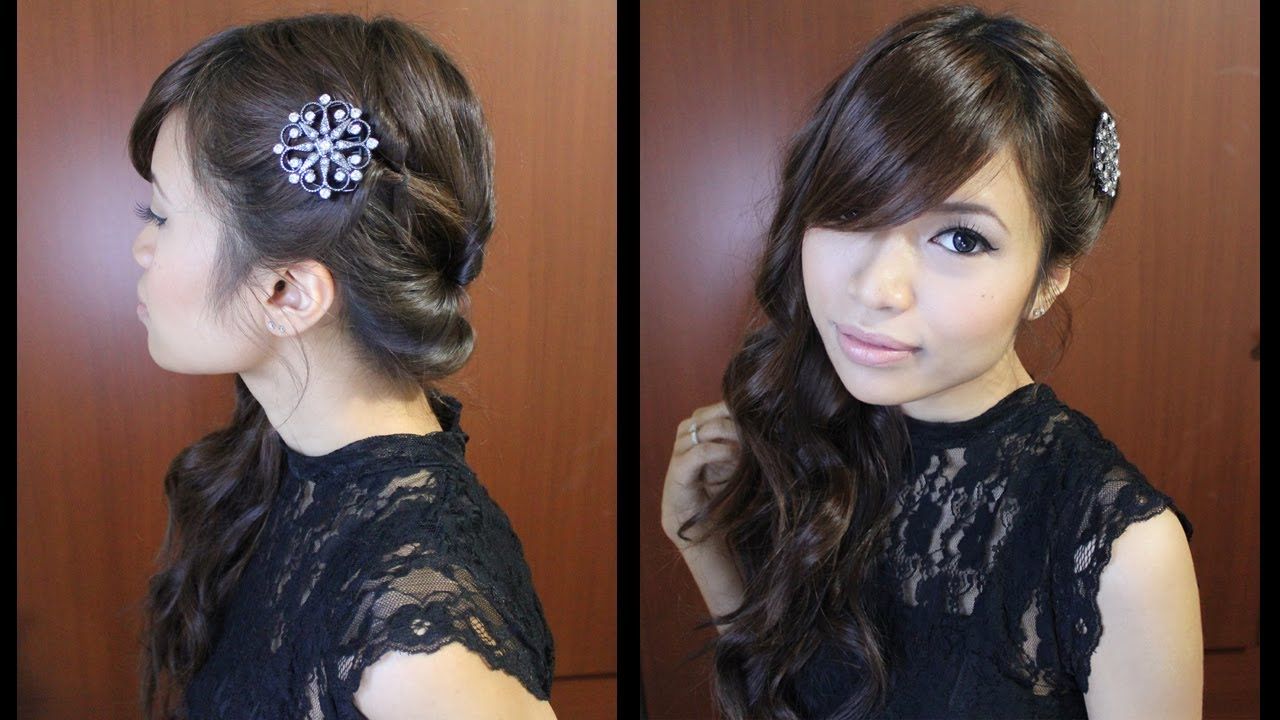 Well Liked One Sided Medium Hairstyles Within Looped Side Swept Prom Hairstyle For Medium Long Hair Tutorial – Youtube (View 5 of 20)
