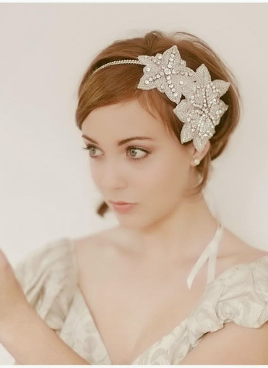 20 Exquisite Short Wedding Hairstyles For Every Bride – Hairstylevill Intended For Preferred Neat Bridal Hairdos With Headband (View 17 of 20)