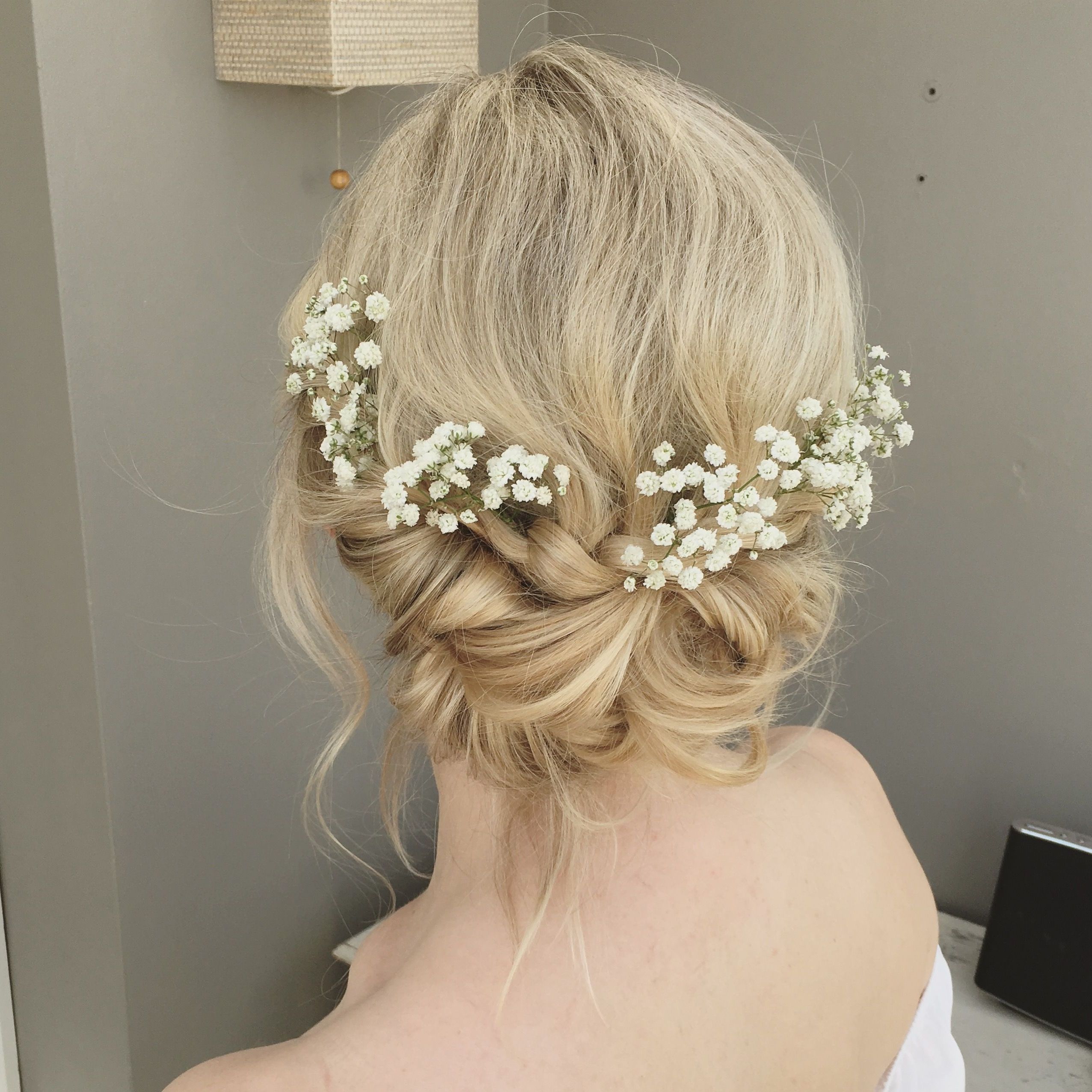 Boho Messy And Relaxed Wedding Hair With Gypsophila And Plaits Woven Intended For Current French Twist Wedding Updos With Babys Breath (View 3 of 20)
