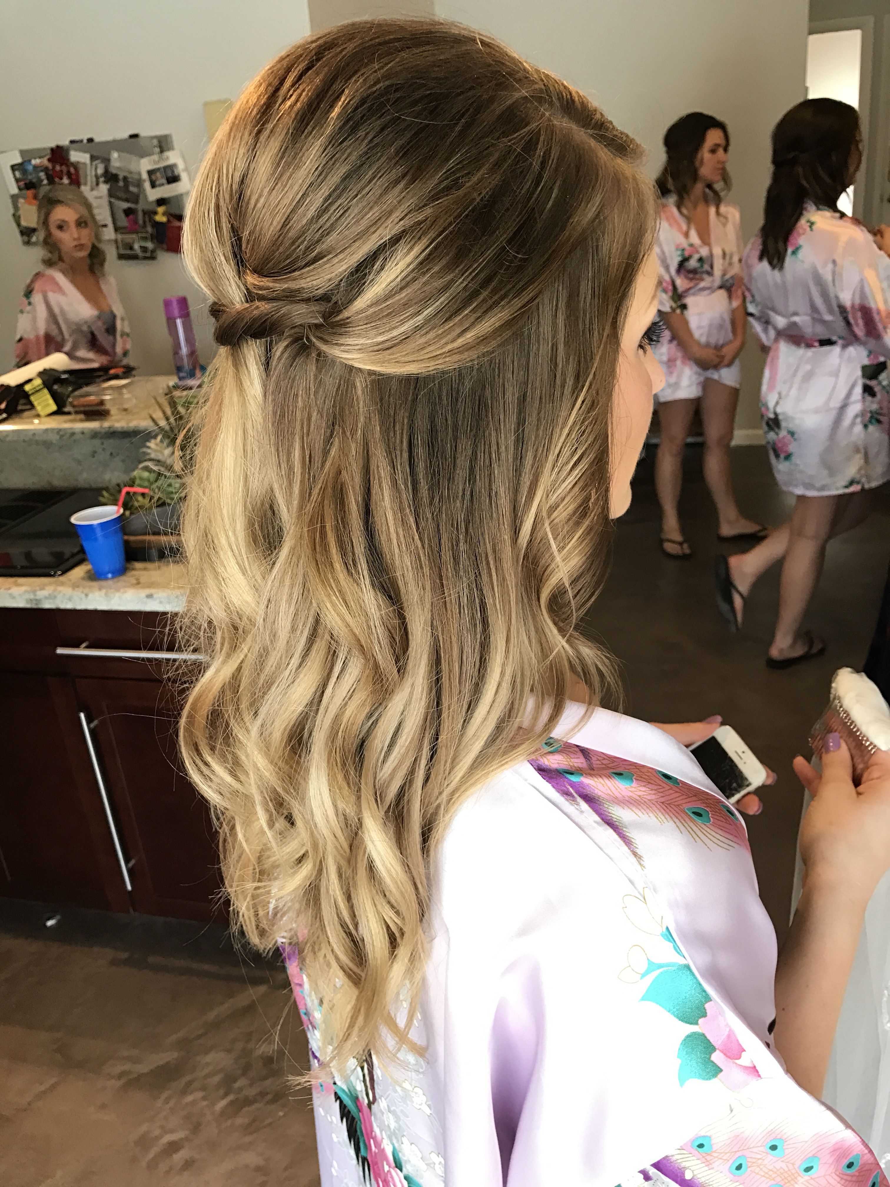 Bridesmaid Or Bridal Hairstyle! Loose Curls Half Up Half Down Updo Intended For Popular Tied Back Ombre Curls Bridal Hairstyles (View 10 of 20)
