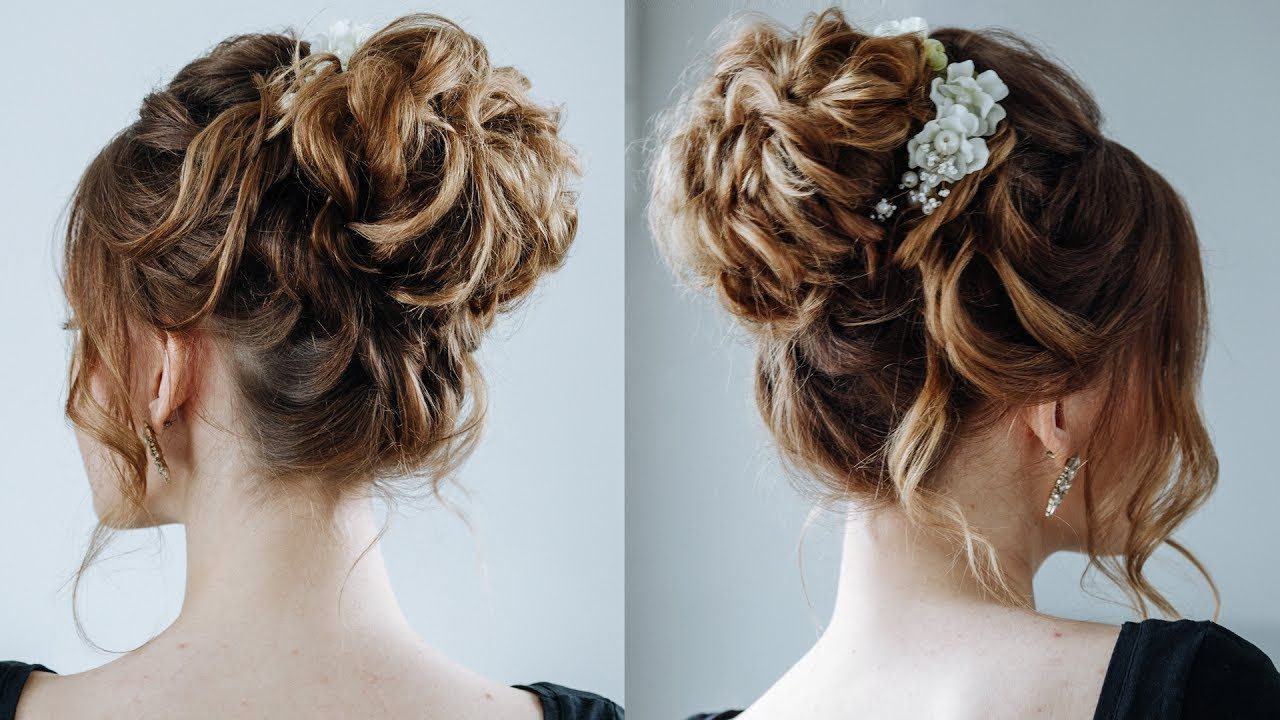 High Curly Messy Bun\ The Topknot Updo – Youtube Throughout Most Current Curly Bun Bridal Updos For Shorter Hair (View 8 of 20)
