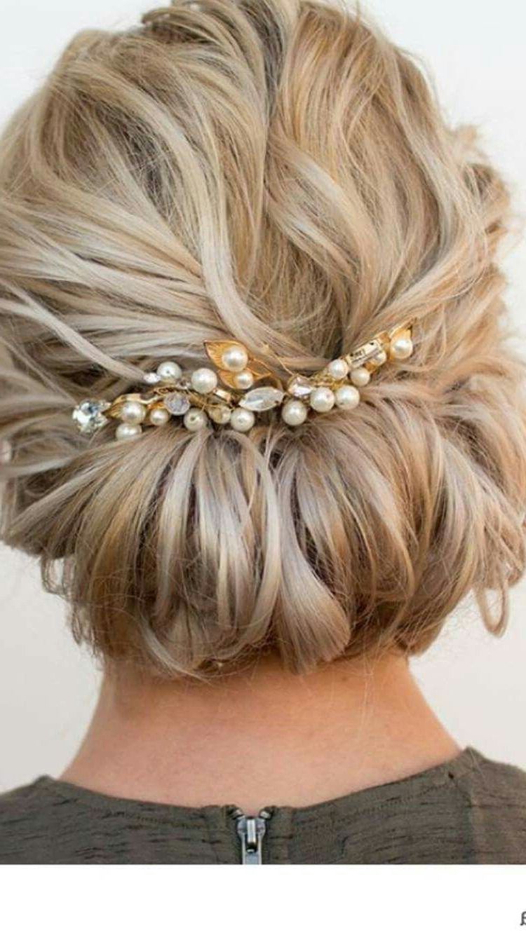 I Like The Wavy/piecy Look Of The Top Of This. Cute Rolled Up Style Intended For Most Recent Sleek Bridal Hairstyles With Floral Barrette (Gallery 20 of 20)