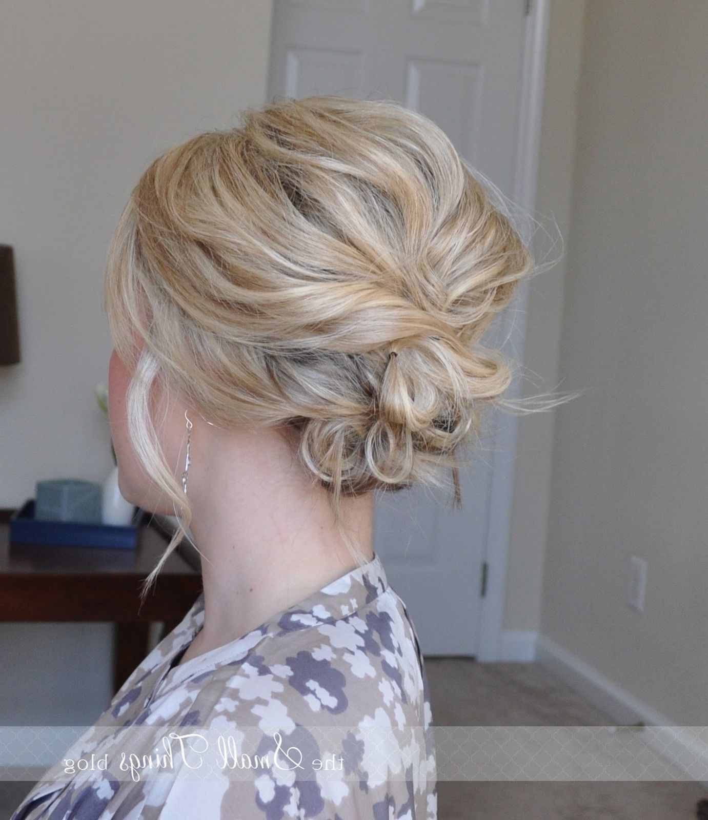 Most Popular Low Messy Chignon Bridal Hairstyles For Short Hair With Regard To The Messy Side Updo – The Small Things Blog (View 15 of 20)